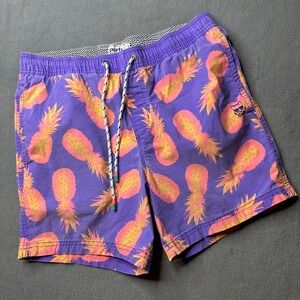 Party Pants Swim Trunks Mens Medium Purple Pink‎ Pineapple Print PR201184